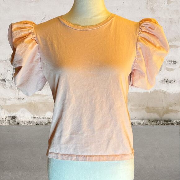 Zara Women's Blush Short Puff Sleeve Top - Size Small - Picture 1 of 5